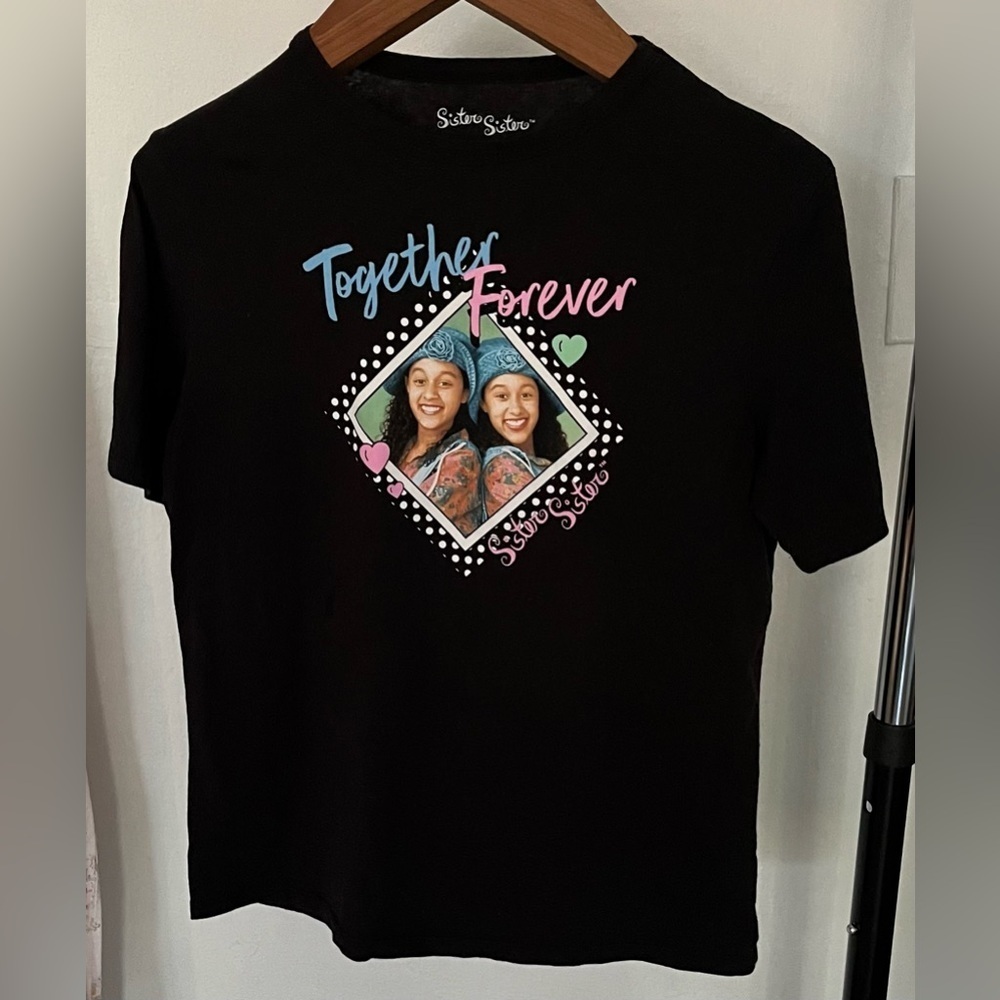 Sister Sister Together Forever Black Graphic Shirt Women’s XS